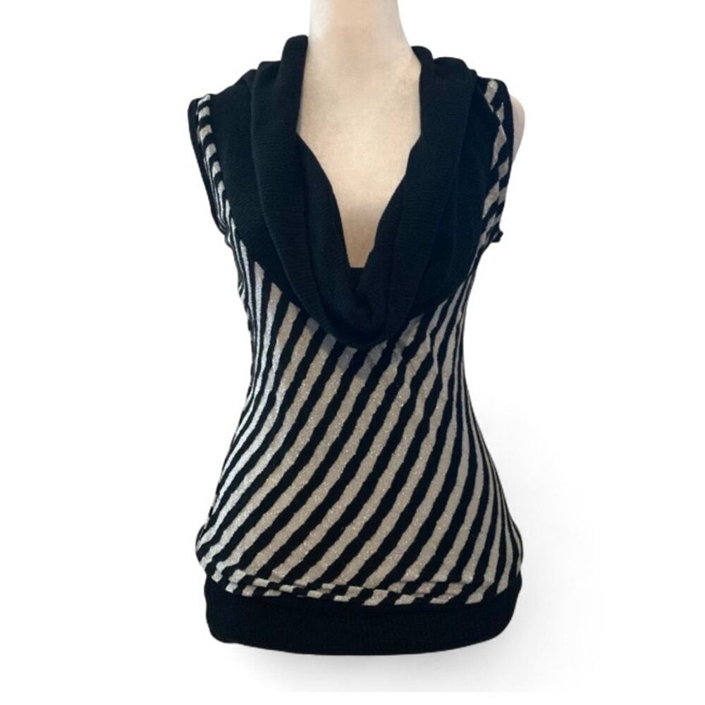 Wet Seal Y2K Black Silver Cowl Neck Mini Tank Top Early 2000s